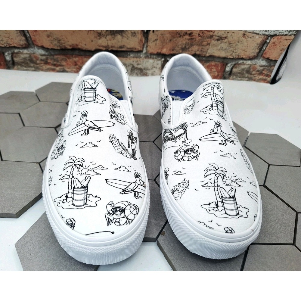 Vans Classic SlipOn Low Tide True White Beach Graphic Skater Surf Shoes Men 11.5